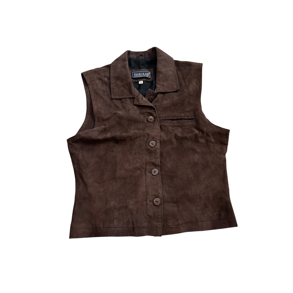 Harolds Suede Leather Vest Medium Brown Vintage Western Boho Button Up